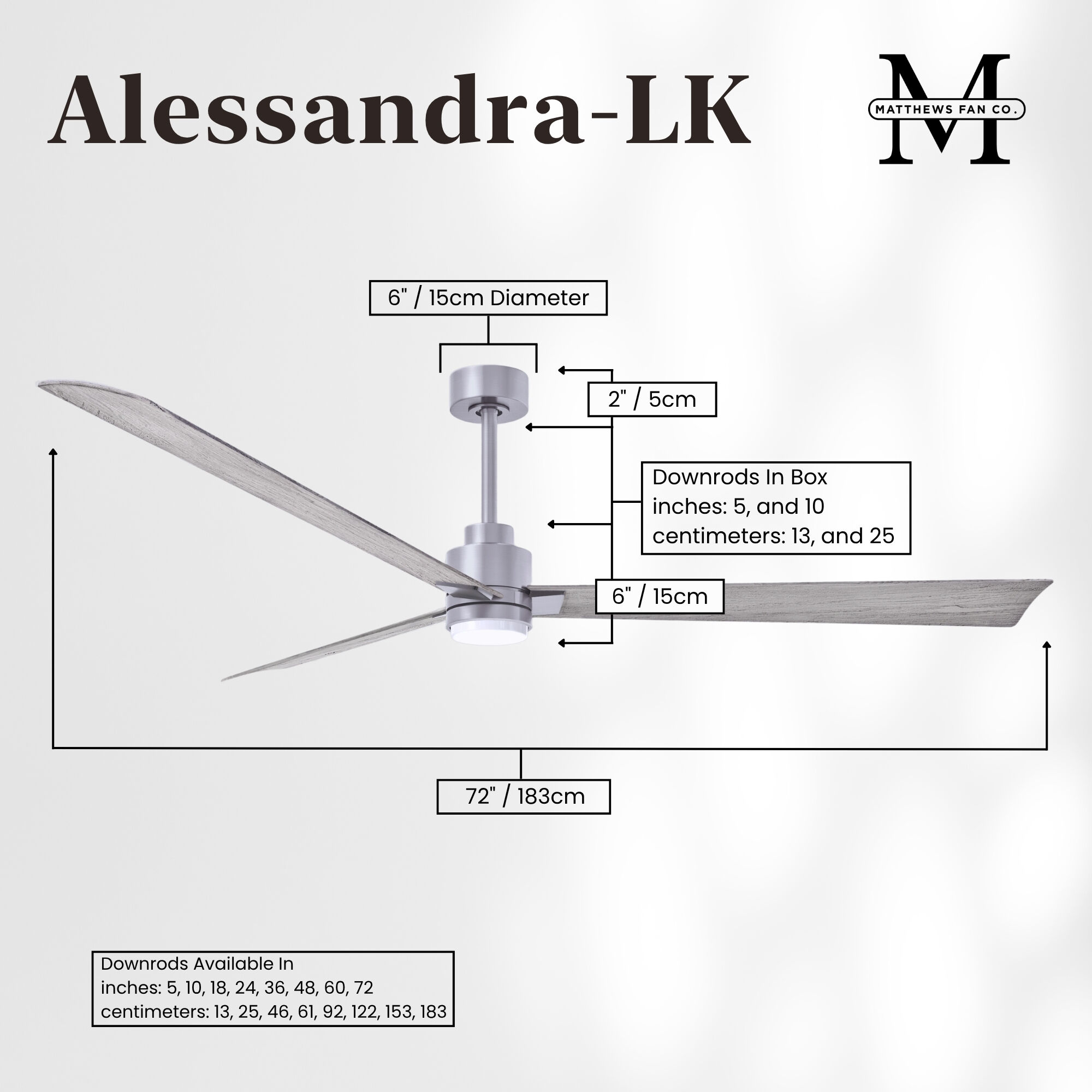 Atlas Alessandra - LK 72 inch Brushed Nickel with Barn Wood Tone Blades Ceiling Fan