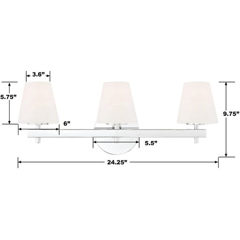 Harleigh 3 Light 24.25 inch Chrome Bathroom Vanity Wall Light