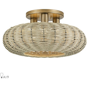 Summervine 3 Light 18 inch Antique Gold Leaf Semi Flush Mount Ceiling Light, Large
