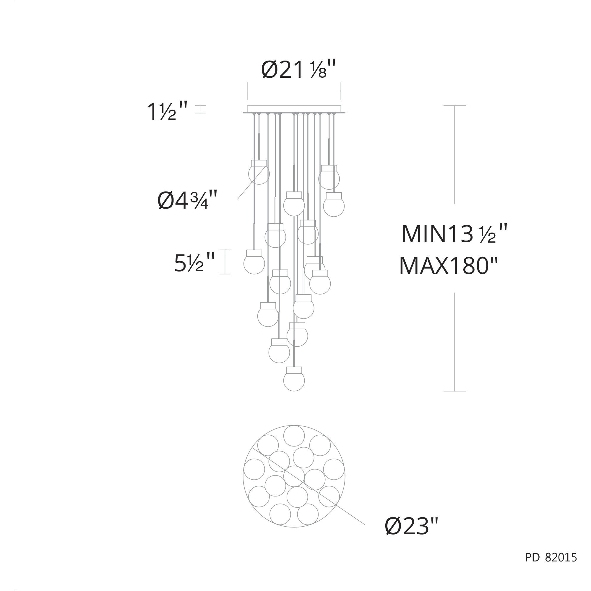 Double Bubble 15 Light 23 inch Aged Brass Multi-Light Pendant Ceiling Light