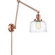 Franklin Restoration Bell 30 inch 100 watt Antique Copper Swing Arm Wall Light in Clear Deco Swirl Glass