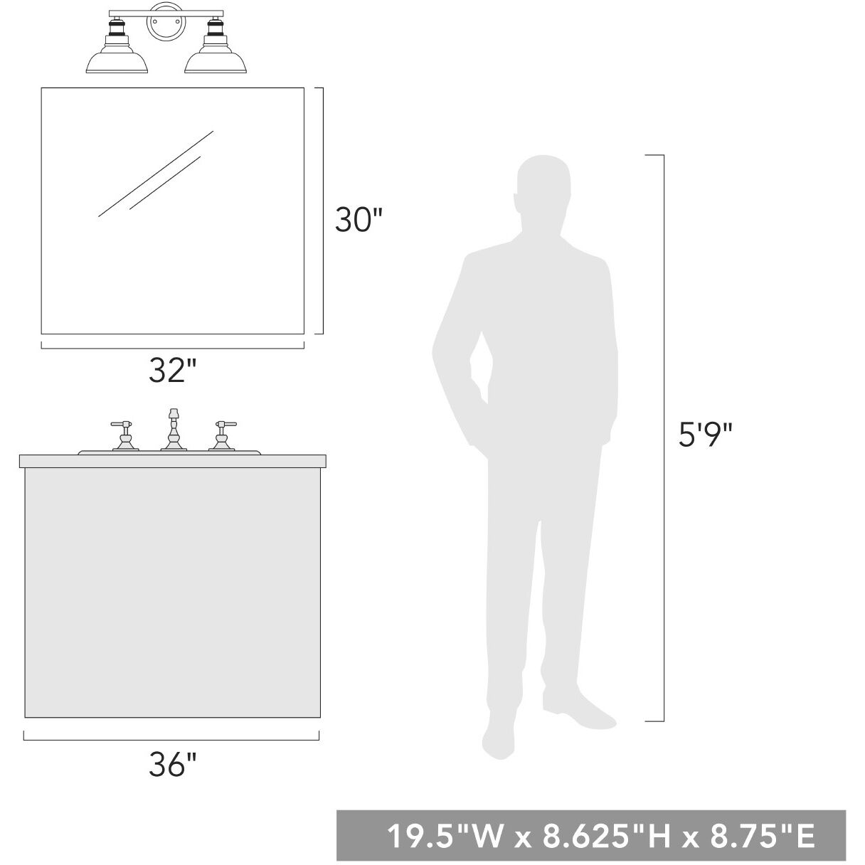 Yep Carver Vanity Wall Light in Matte Black, Clear Glass