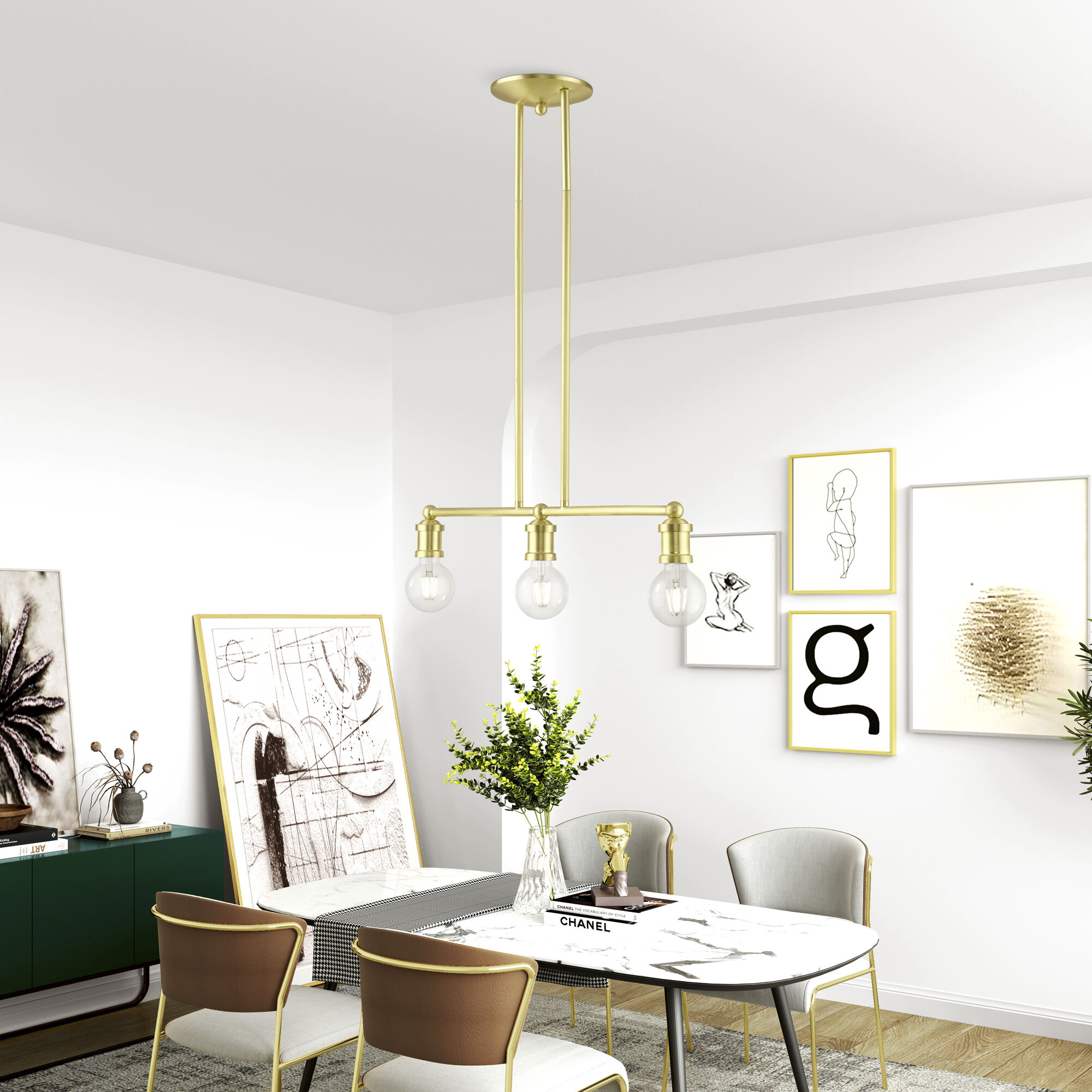 Lansdale 3 Light 24 inch Satin Brass Linear Chandelier Ceiling Light