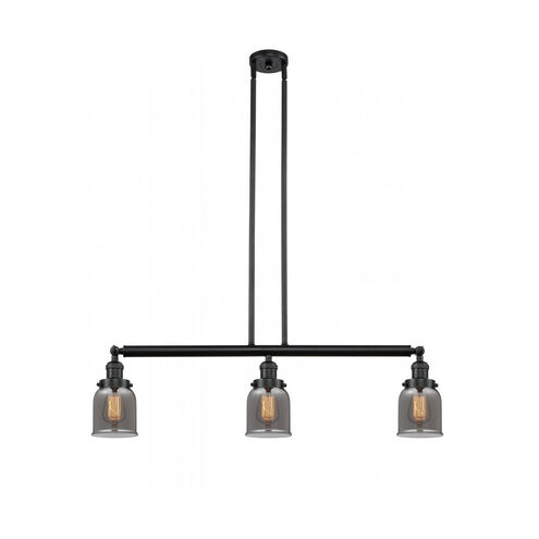 Franklin Restoration Small Bell 3 Light 38 inch Matte Black Island Light Ceiling Light in Plated Smoke Glass, Franklin Restoration