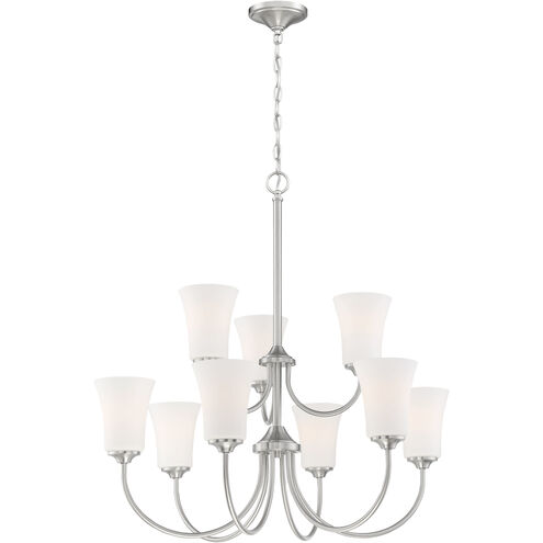 Gwyneth 9 Light 32 inch Brushed Polished Nickel Chandelier Ceiling Light in White Frosted Glass, Neighborhood Collection