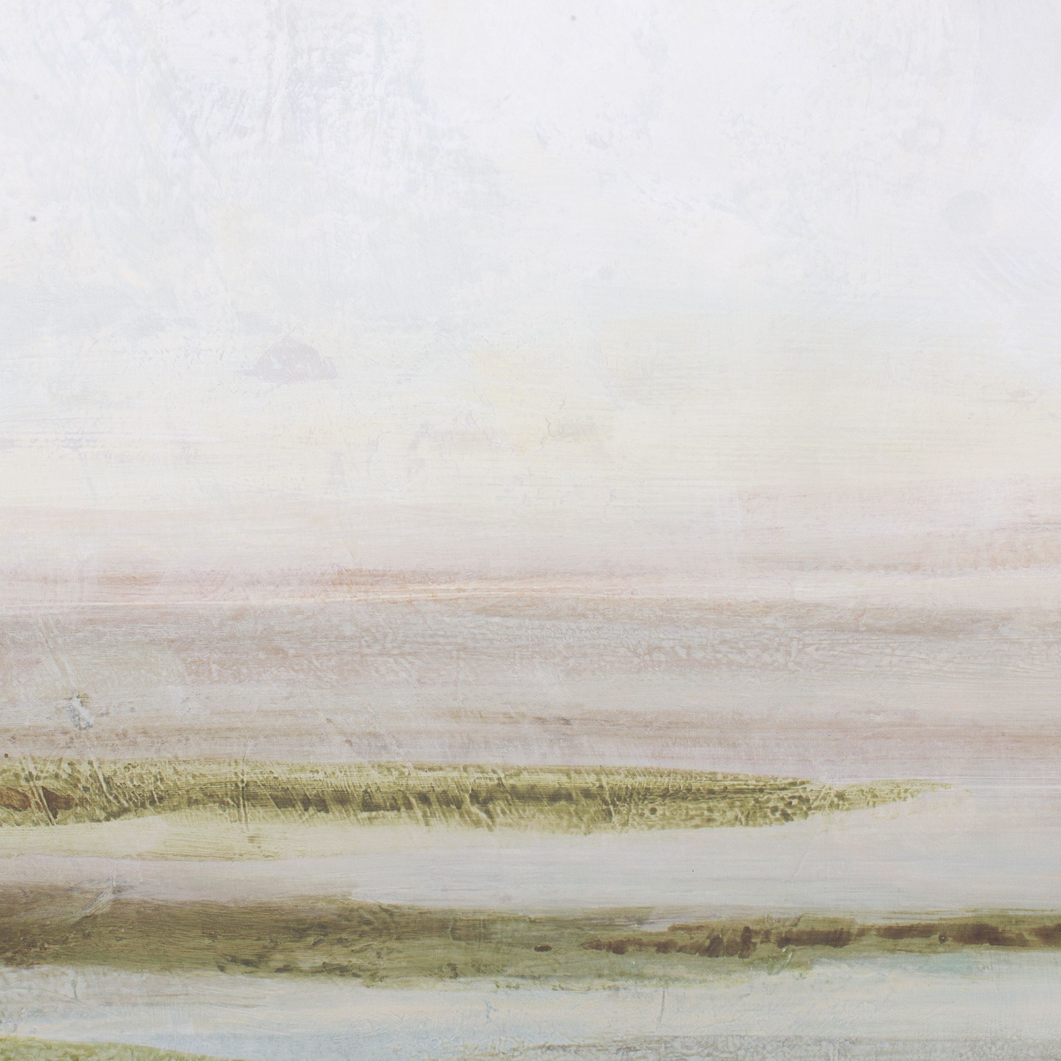 Hazy Lake White and Gray and Green and Brown Framed Landscape Art