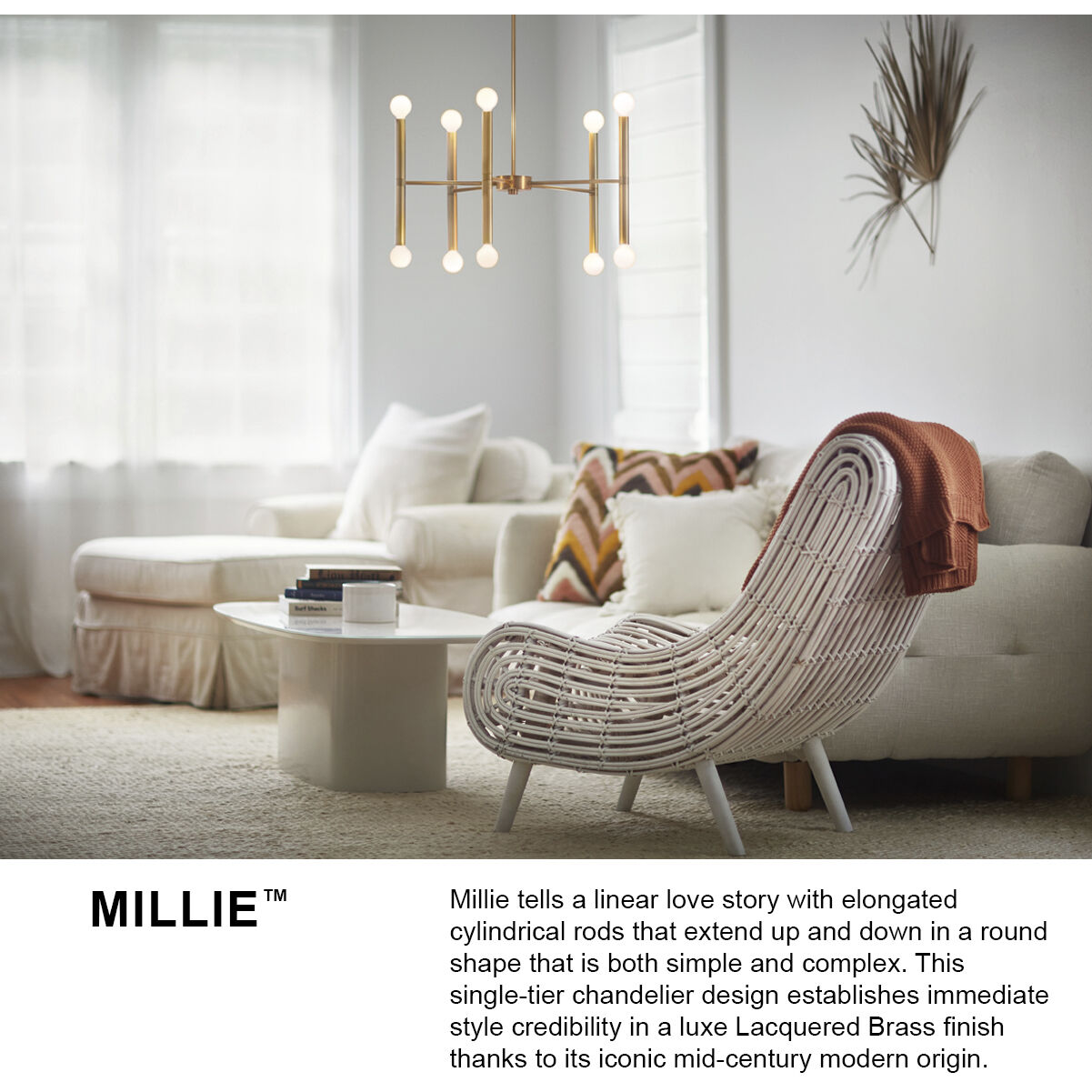 Millie LED 39 inch Lacquered Brass Chandelier Ceiling Light, Linear