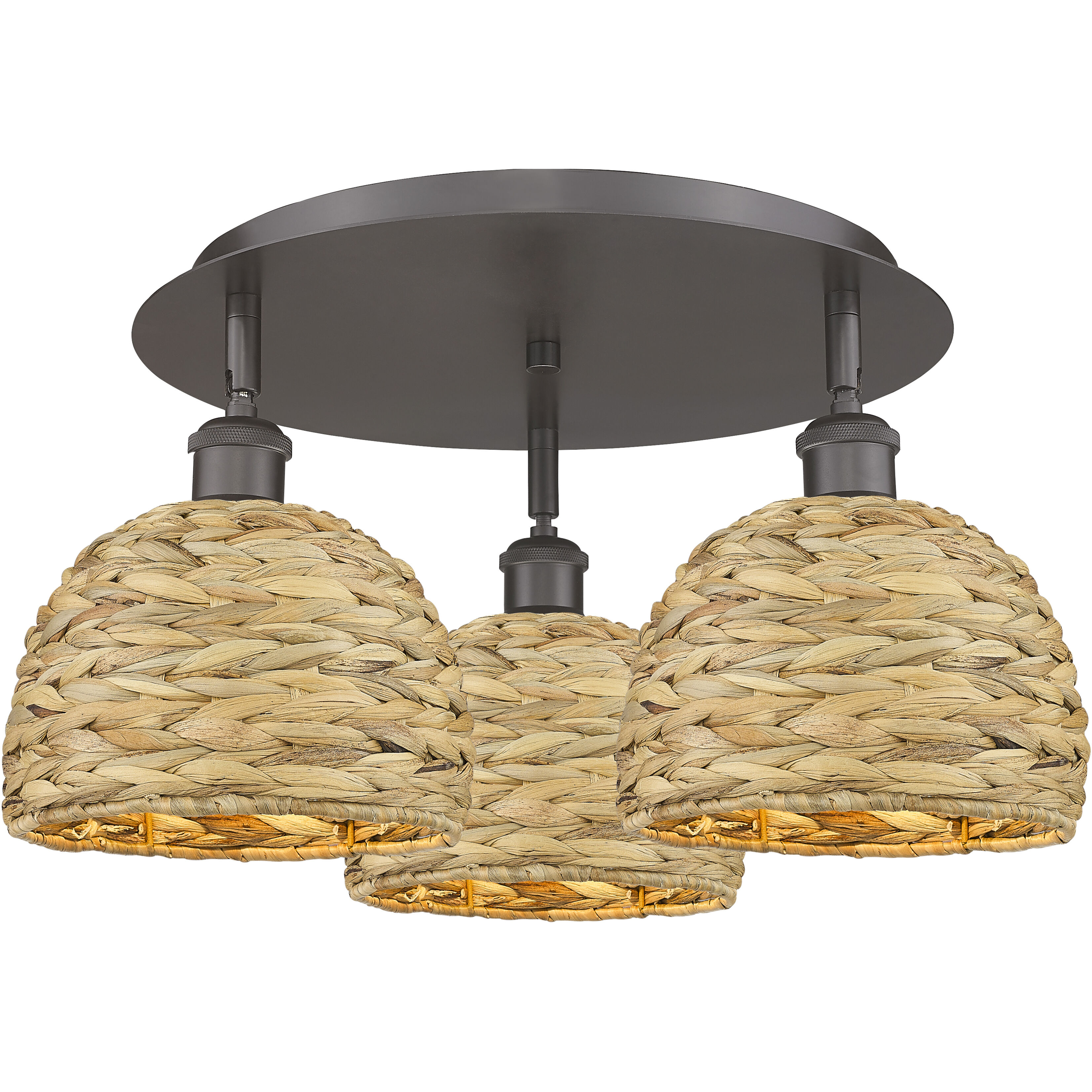 Ballston Woven Rattan 3 Light 19.75 inch Oil Rubbed Bronze Flush Mount Ceiling Light