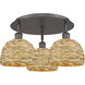 Ballston Woven Rattan 3 Light 19.75 inch Oil Rubbed Bronze Flush Mount Ceiling Light