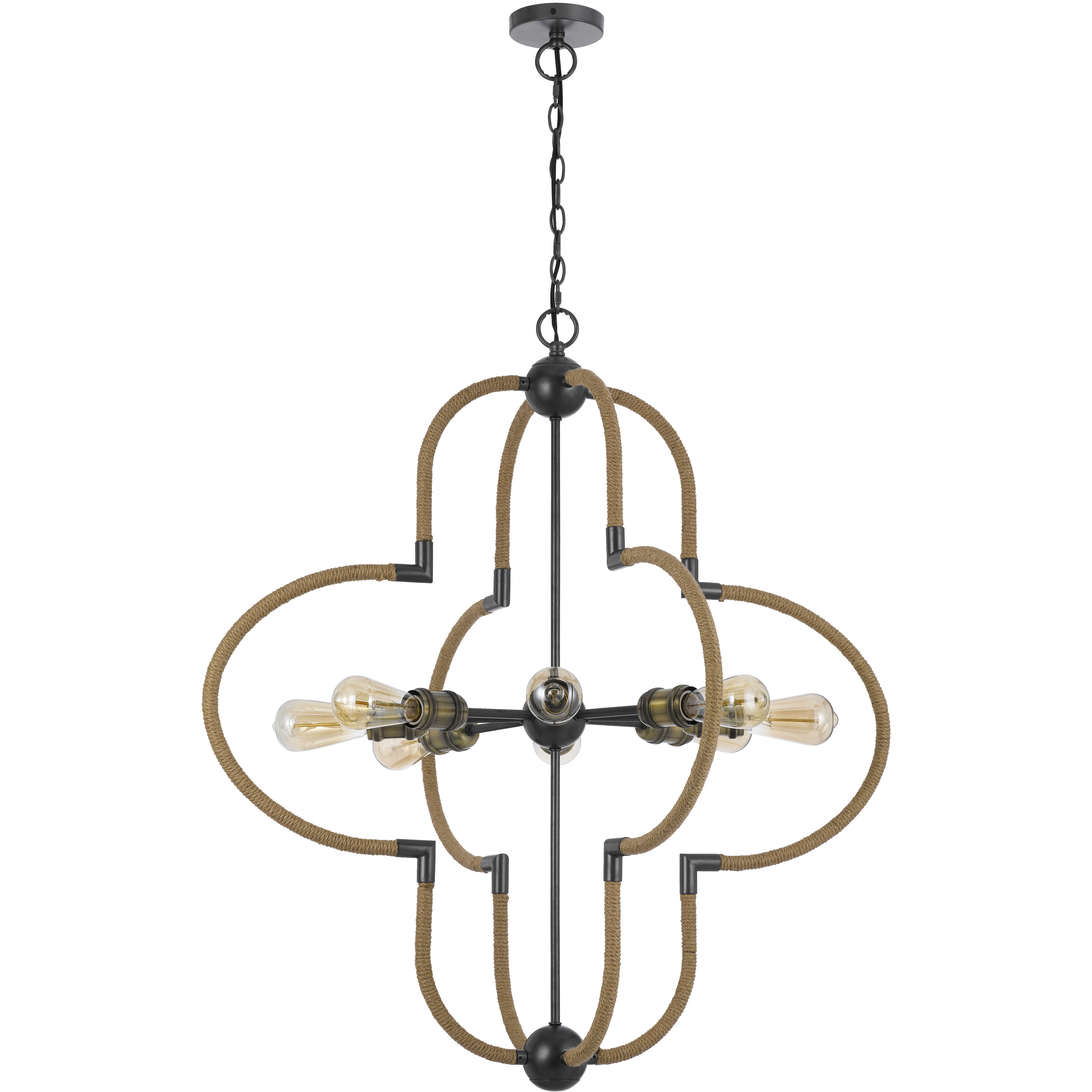 Tahoka 8 Light 36 inch Burlap and Black Iron and Antique Brass Chandelier Ceiling Light
