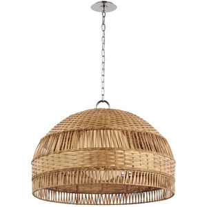 Marie Flanigan Whit LED 30.75 inch Polished Nickel and Natural Wicker Dome Hanging Shade Ceiling Light, Extra Large