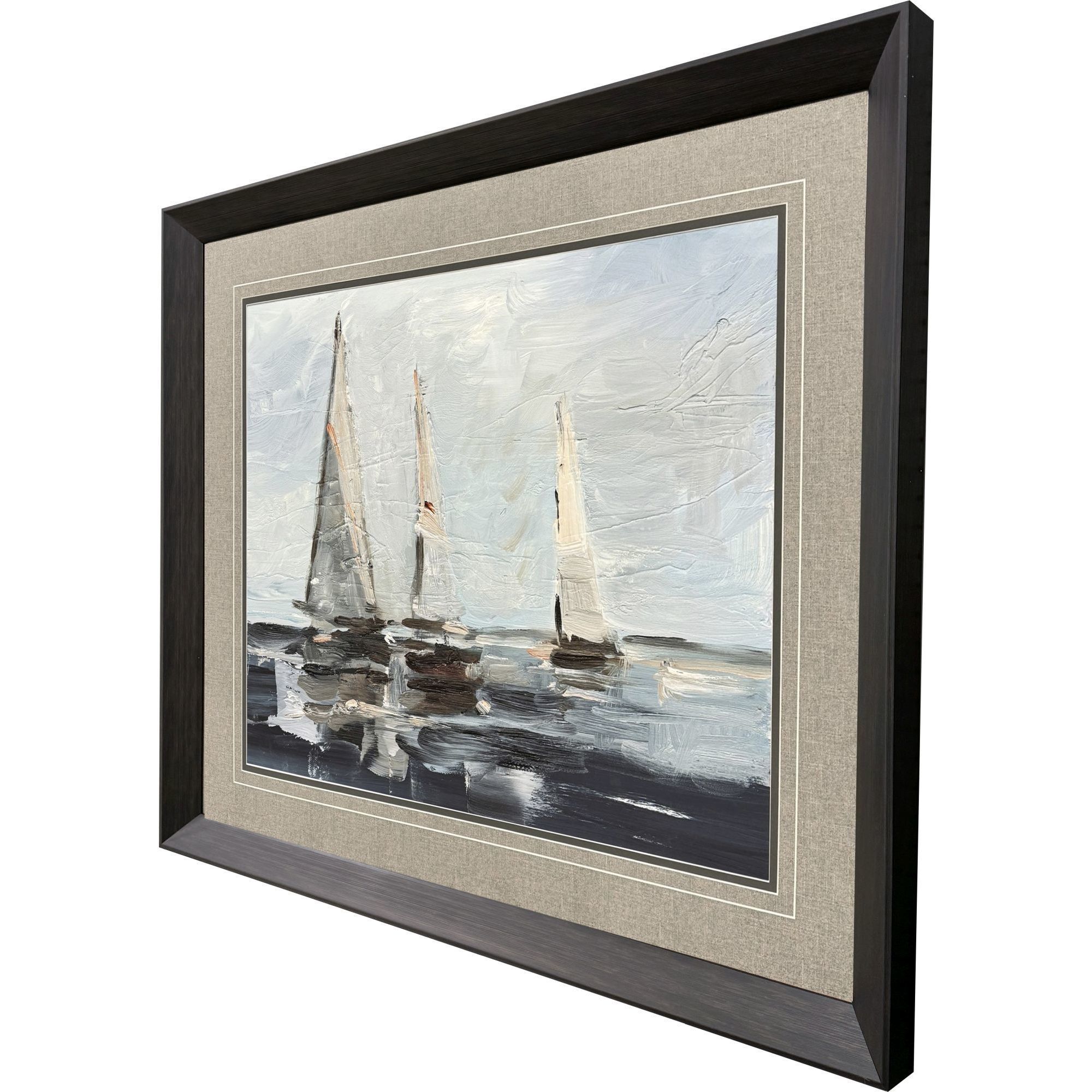 Sailing on the Bay Blue and Black and Brown and Multi Framed Art