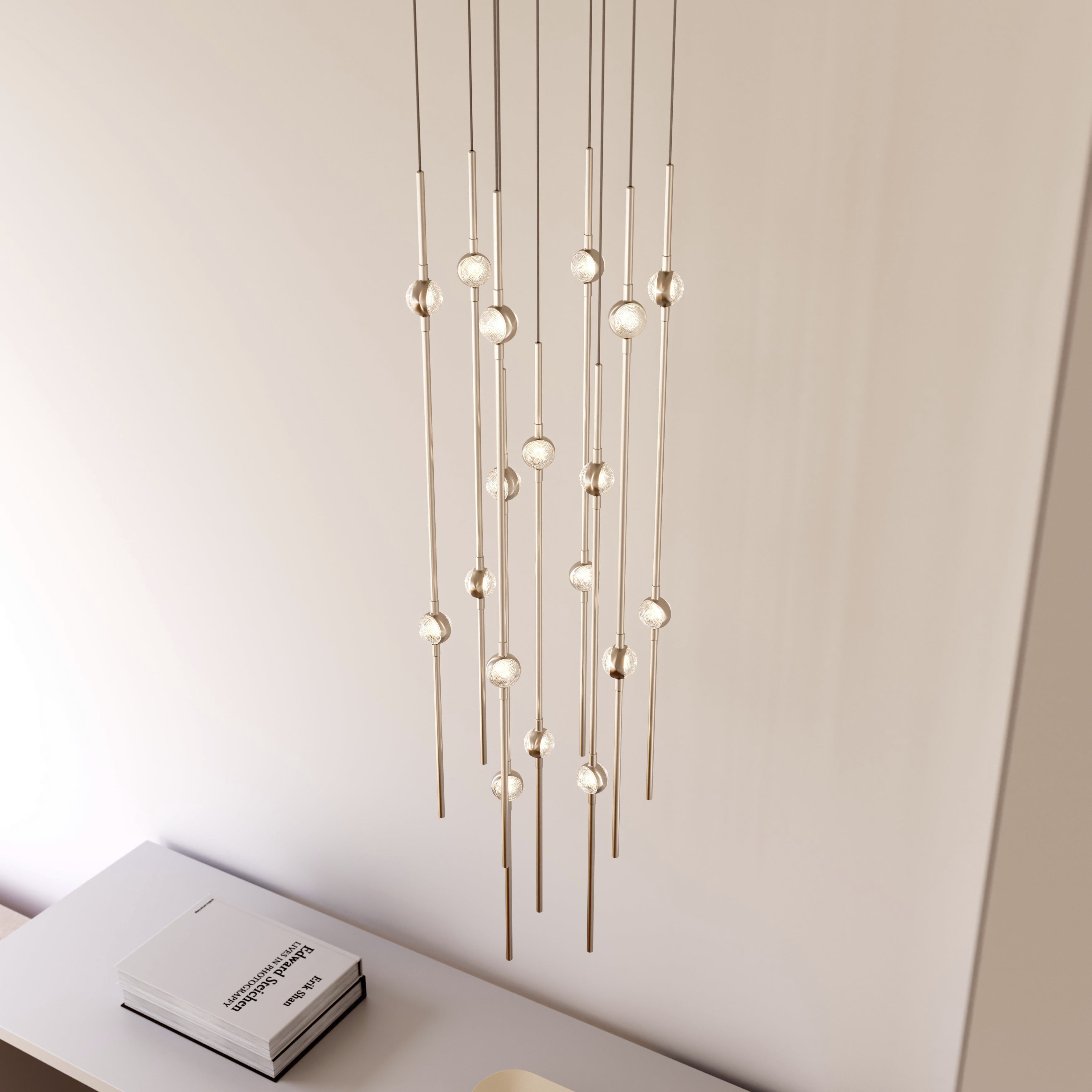 Constellation Aries LED 11.5 inch Satin Nickel Pendant Ceiling Light in 3000K, Clear Faceted Acrylic, 10 FT. Cord