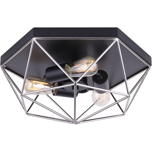 Madison 3 Light 15 inch Matte Black and Brushed Nickel Flush Mount Ceiling Light