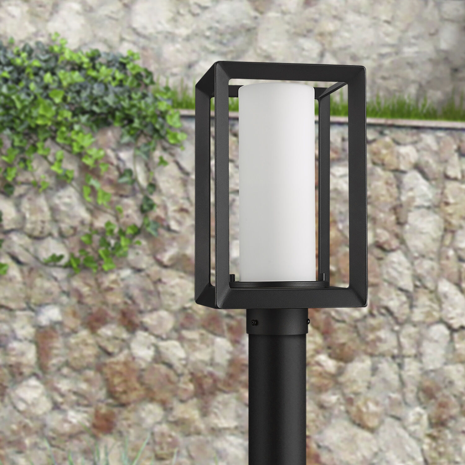 Smyth 1 Light 7.5 inch Natural Black Outdoor Post in Opal Glass
