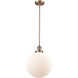 Franklin Restoration Beacon 1 Light 12 inch Antique Copper Mini Pendant Ceiling Light in Incandescent, Matte White, Franklin Restoration