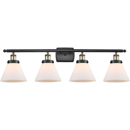 Ballston Large Cone 4 Light 36 inch Black Antique Brass Bath Vanity Light Wall Light in Matte White Glass