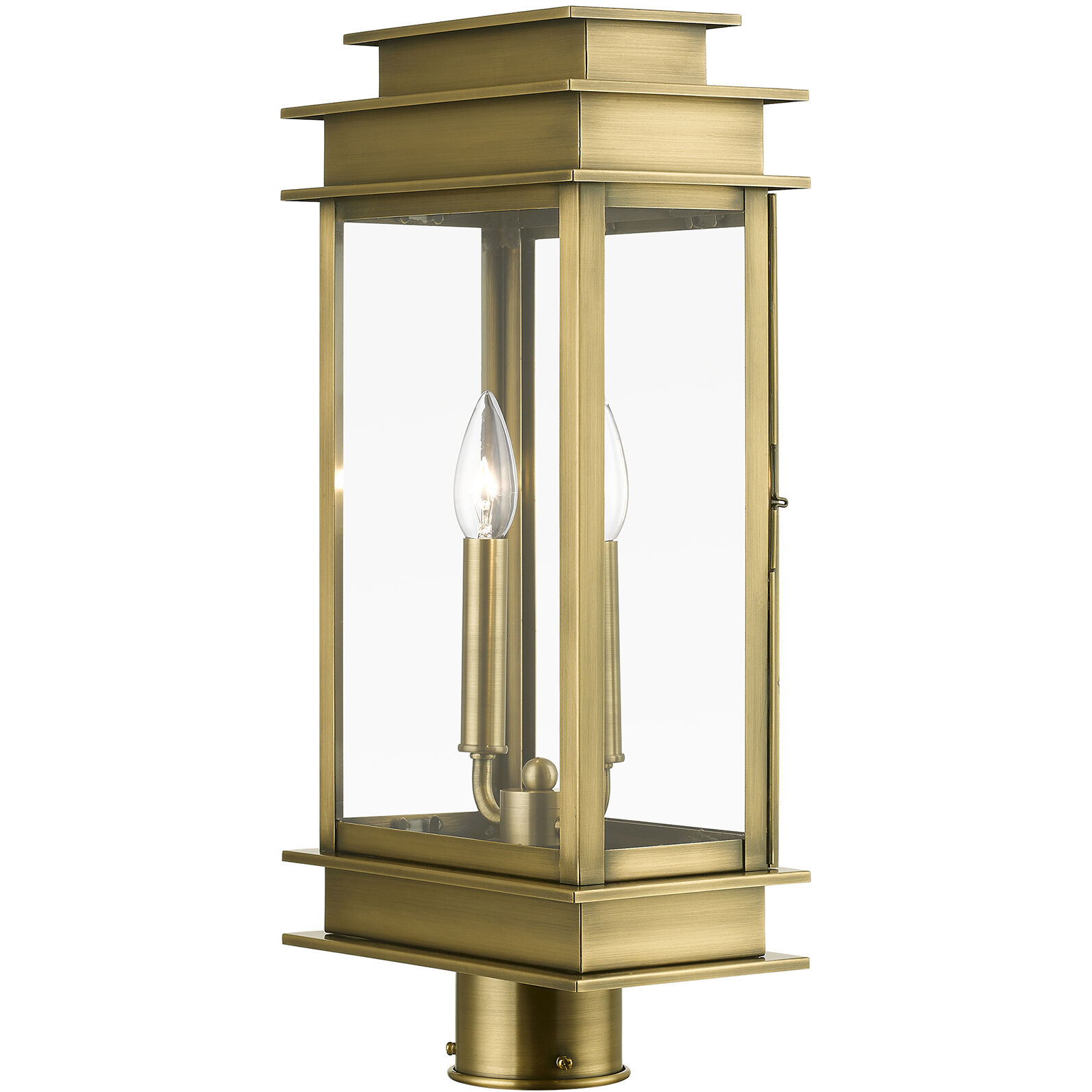 Princeton 2 Light 21 inch Antique Brass with Polished Chrome Outdoor Post Top Lantern, Large