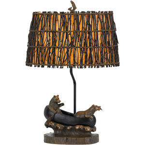 Bear in Canoe 27 inch 150 watt Antique Bronze Table Lamp Portable Light