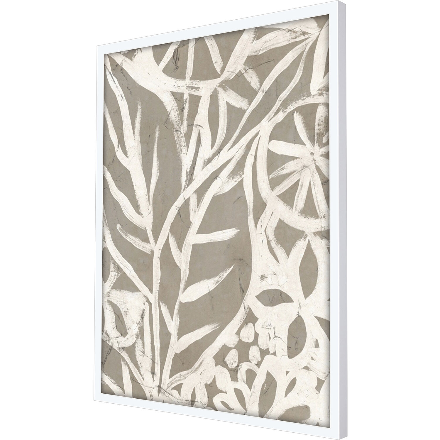 Mudcloth Foliage Beige and Brown and Neutral and White Framed Art
