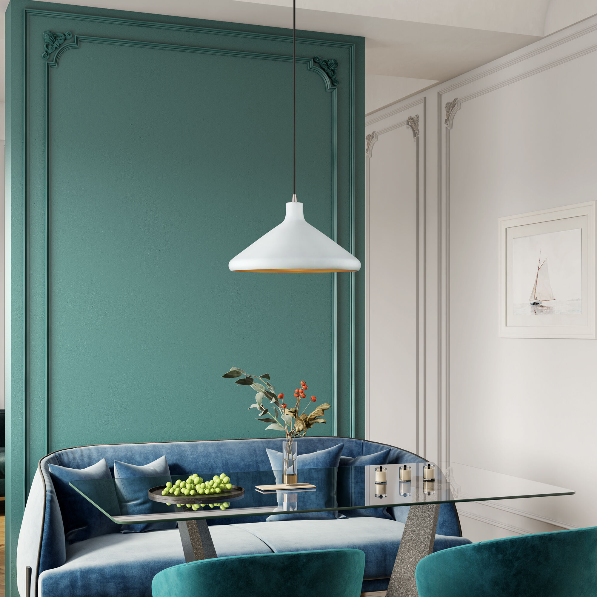 Geneva 1 Light 15.25 inch White with Brushed Nickel Accents Pendant Ceiling Light