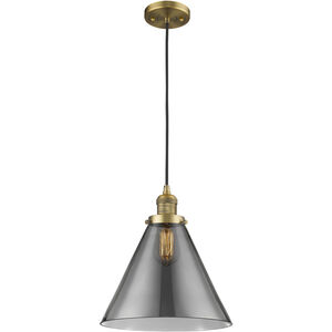 Franklin Restoration Cone 1 Light 12 inch Brushed Brass Mini Pendant Ceiling Light in Incandescent, Plated Smoke, Franklin Restoration