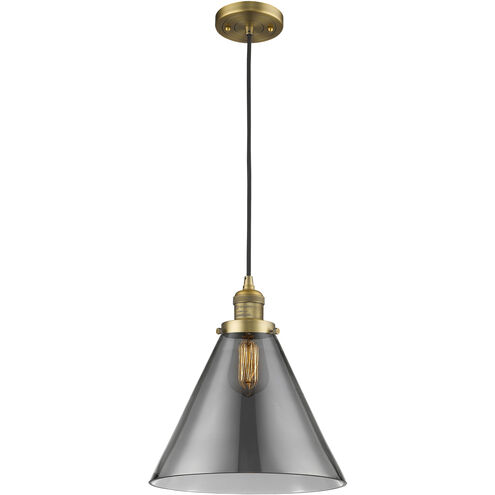 Franklin Restoration Cone 1 Light 12 inch Brushed Brass Mini Pendant Ceiling Light in Incandescent, Plated Smoke, Franklin Restoration