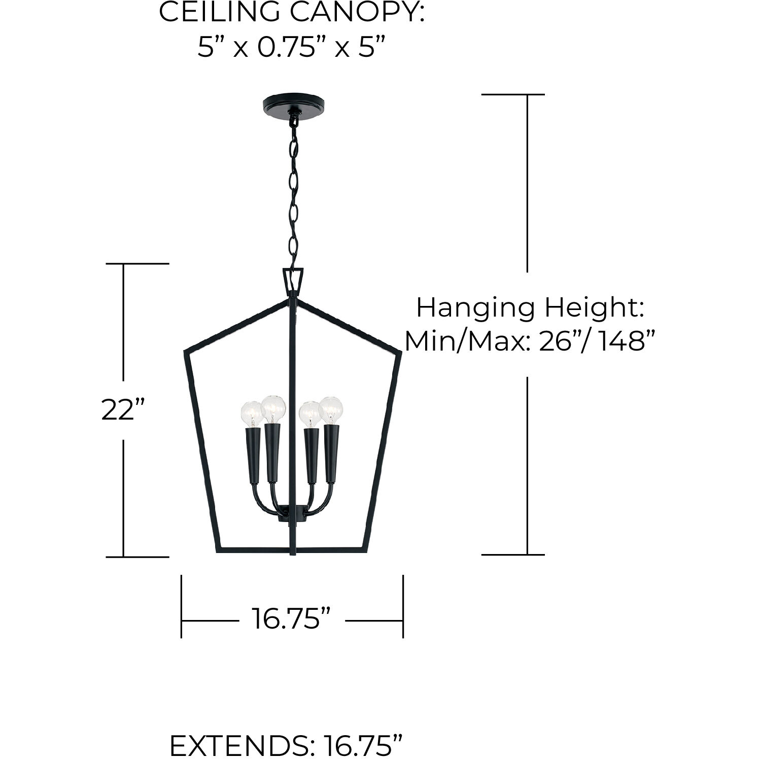 Holden 4 Light 17 inch Matte Black Foyer Ceiling Light