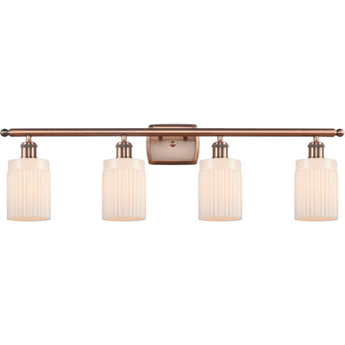 Ballston Hadley 4 Light 36 inch Antique Copper Bath Vanity Light Wall Light in Matte White Glass, Ballston
