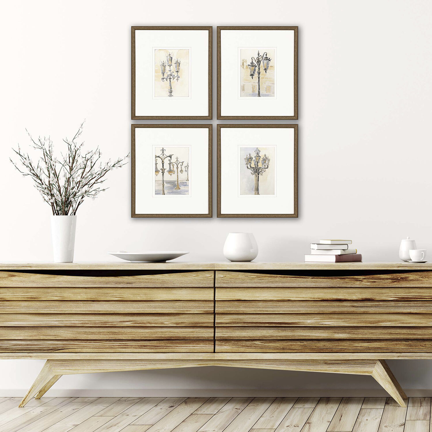 Gates Light Posts Neutral and Beige and Yellow and Gray Framed Art, The Studio