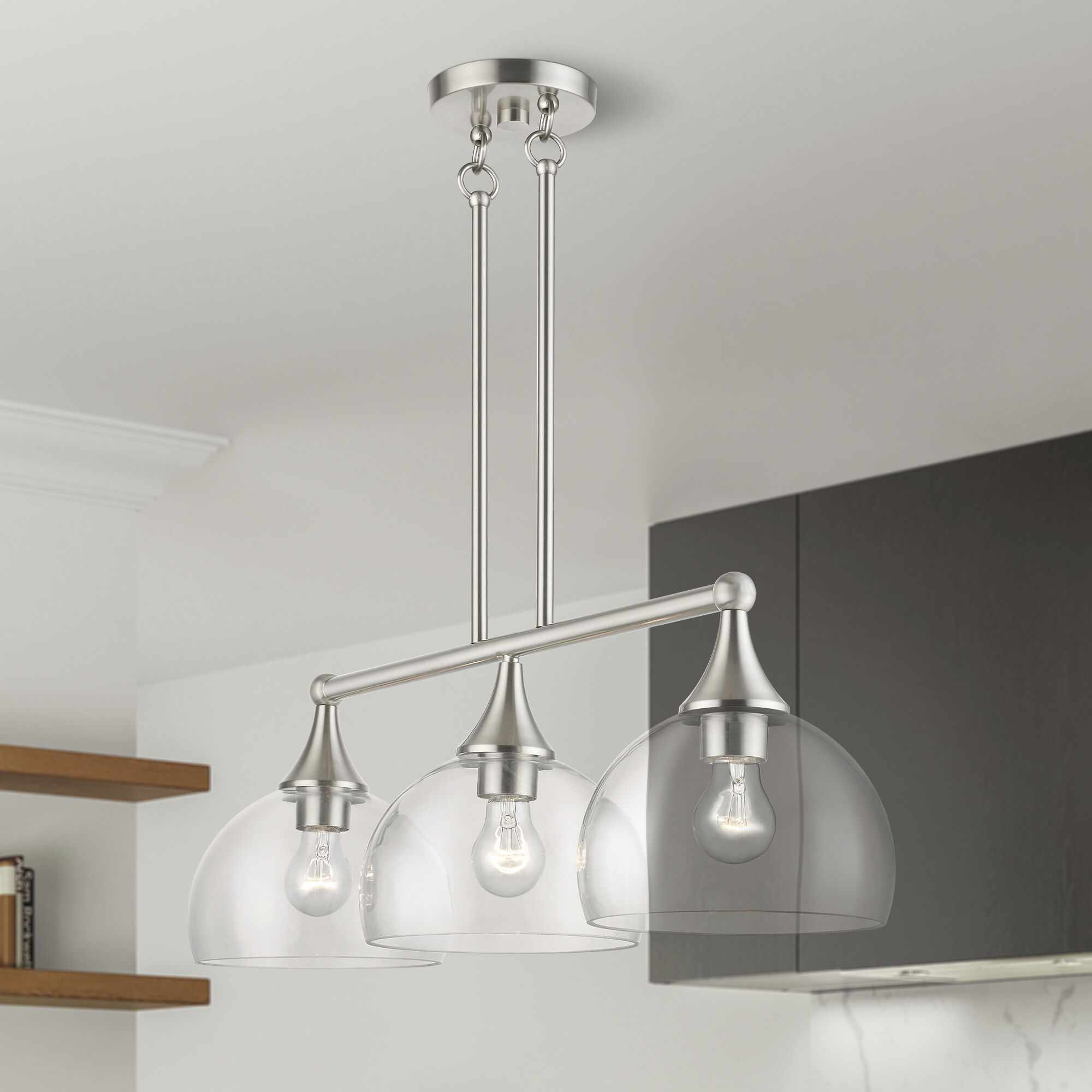 Glendon 3 Light 30 inch Brushed Nickel Linear Chandelier Ceiling Light