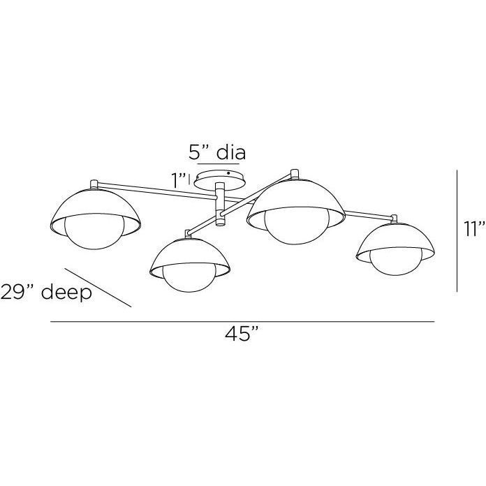 Glaze 4 Light 45 inch Blackened Steel, Ivory Stained Crackle Multipoint Flush Mount Ceiling Light