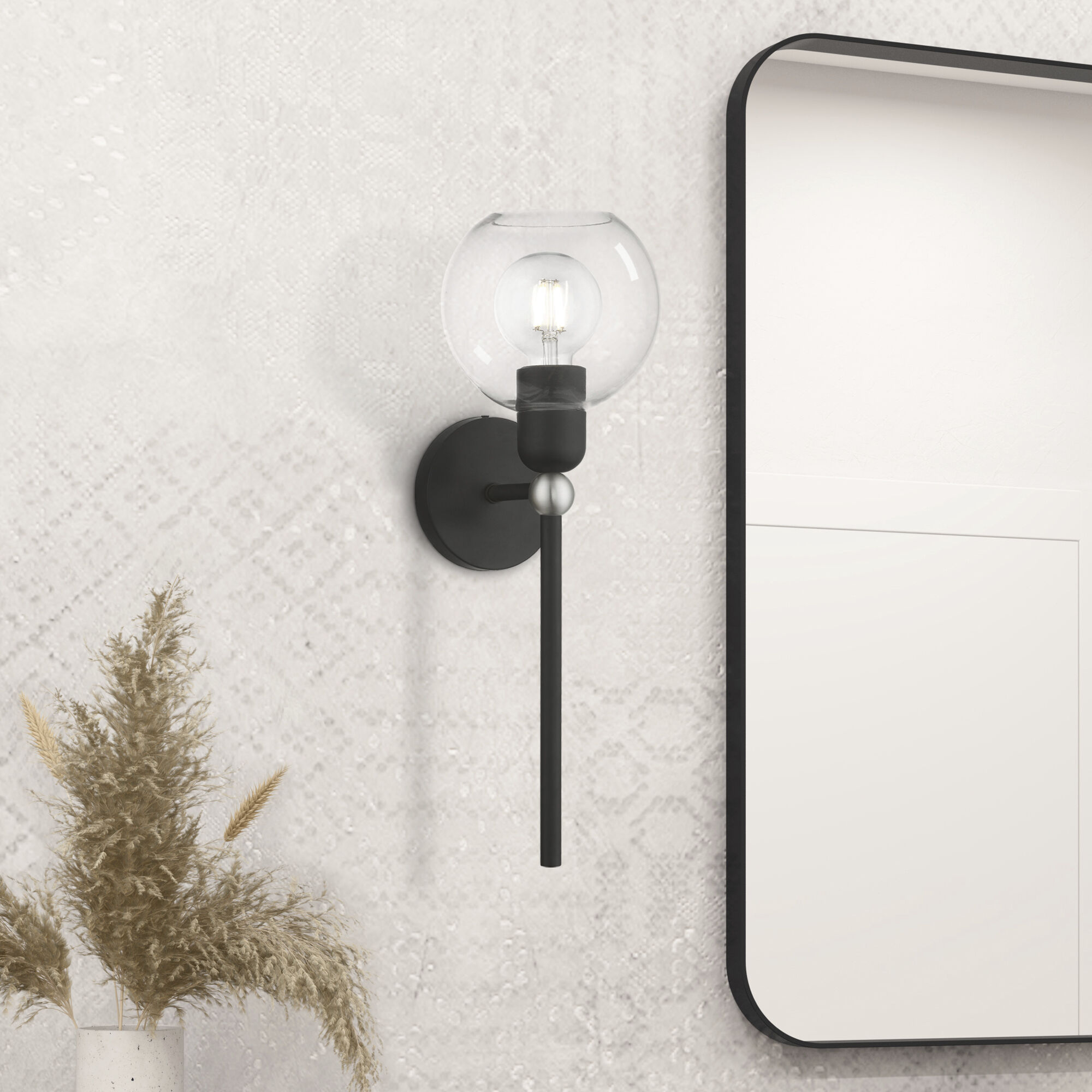 Downtown 1 Light 7 inch Black with Brushed Nickel Accent Single Sconce Wall Light, Sphere