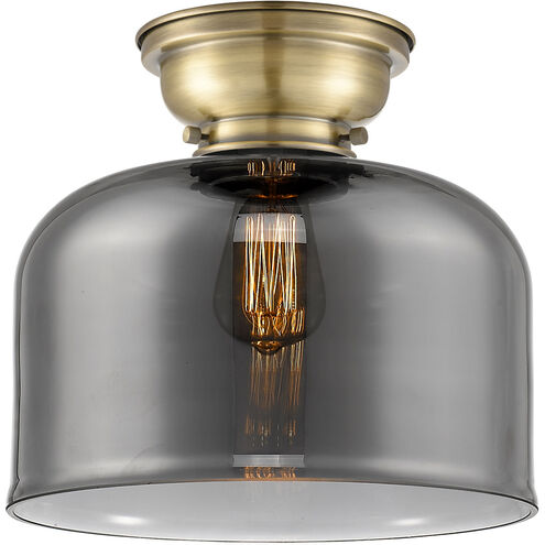 Aditi X-Large Bell LED 12 inch Antique Brass Flush Mount Ceiling Light in Plated Smoke Glass, Aditi