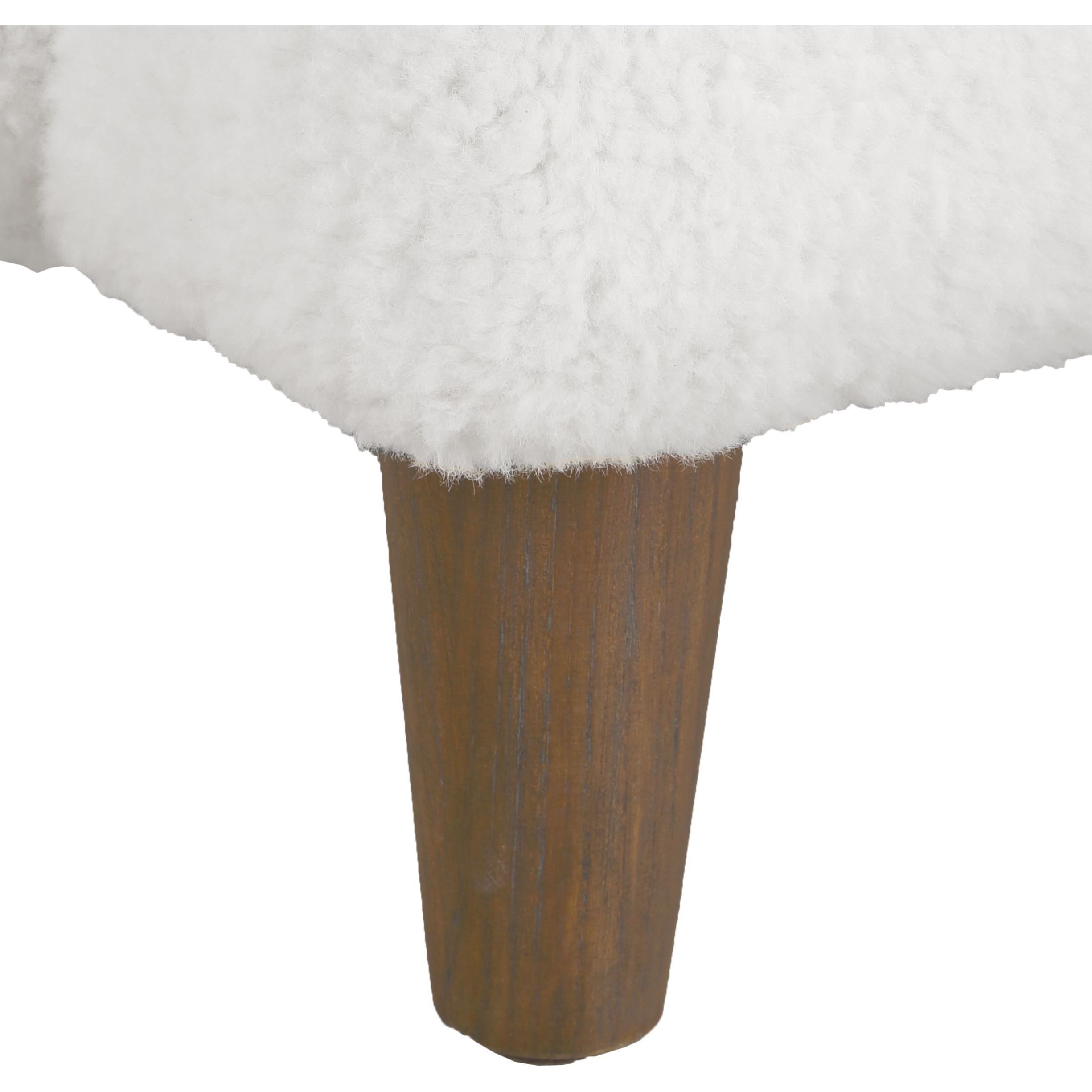 Ingel White Faux Sheepskin and Walnut Wingback Armchair