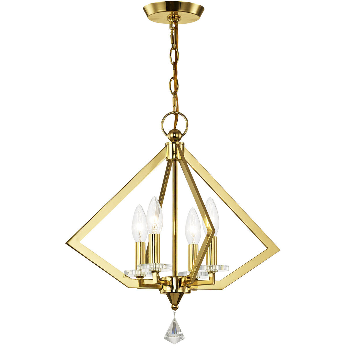 Diamond 4 Light 18 inch Polished Brass Mini Chandelier Ceiling Light