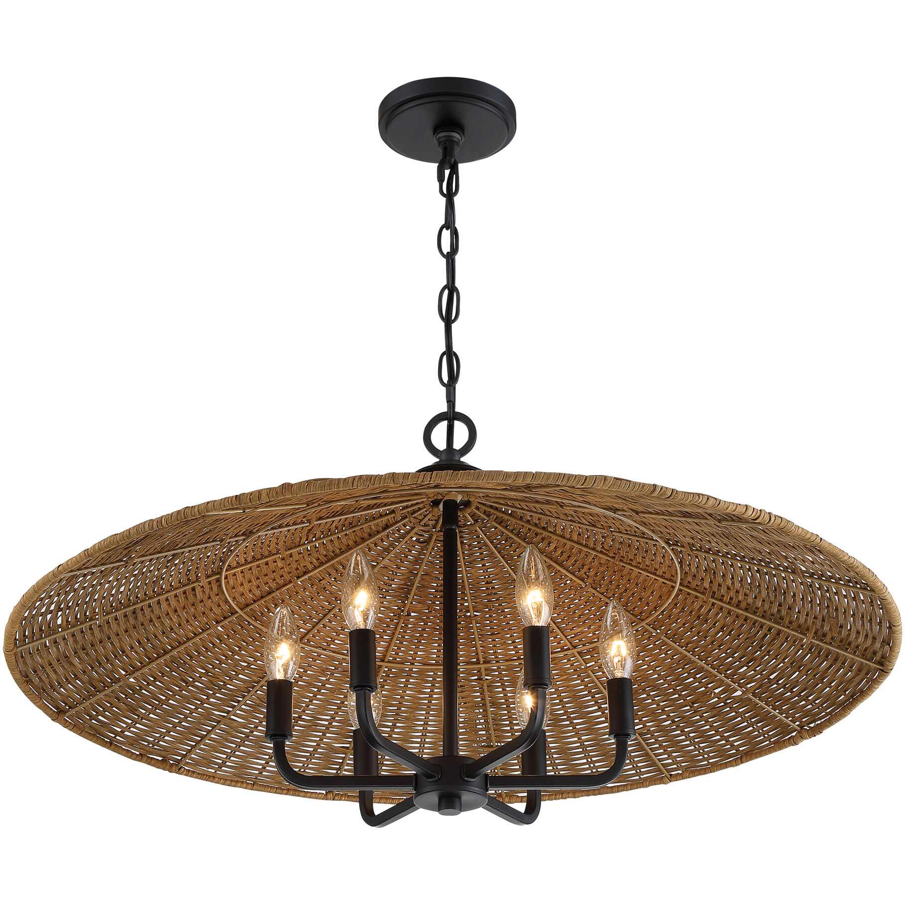 Eman 6 Light 30 inch Matte Black with Dark Rattan Pendant Ceiling Light