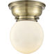 Aditi Beacon 1 Light 6 inch Antique Brass Flush Mount Ceiling Light in Incandescent, Matte White Glass, Aditi