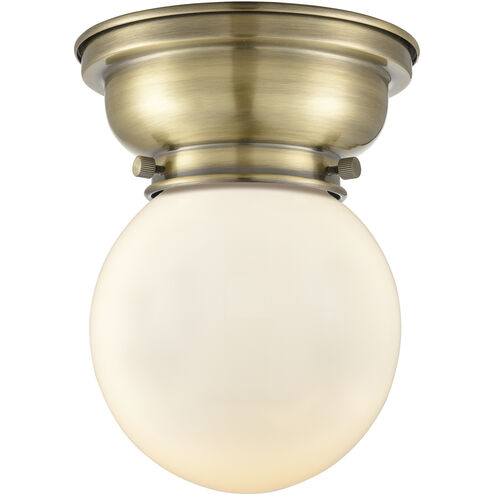 Aditi Beacon 1 Light 6 inch Antique Brass Flush Mount Ceiling Light in Incandescent, Matte White Glass, Aditi
