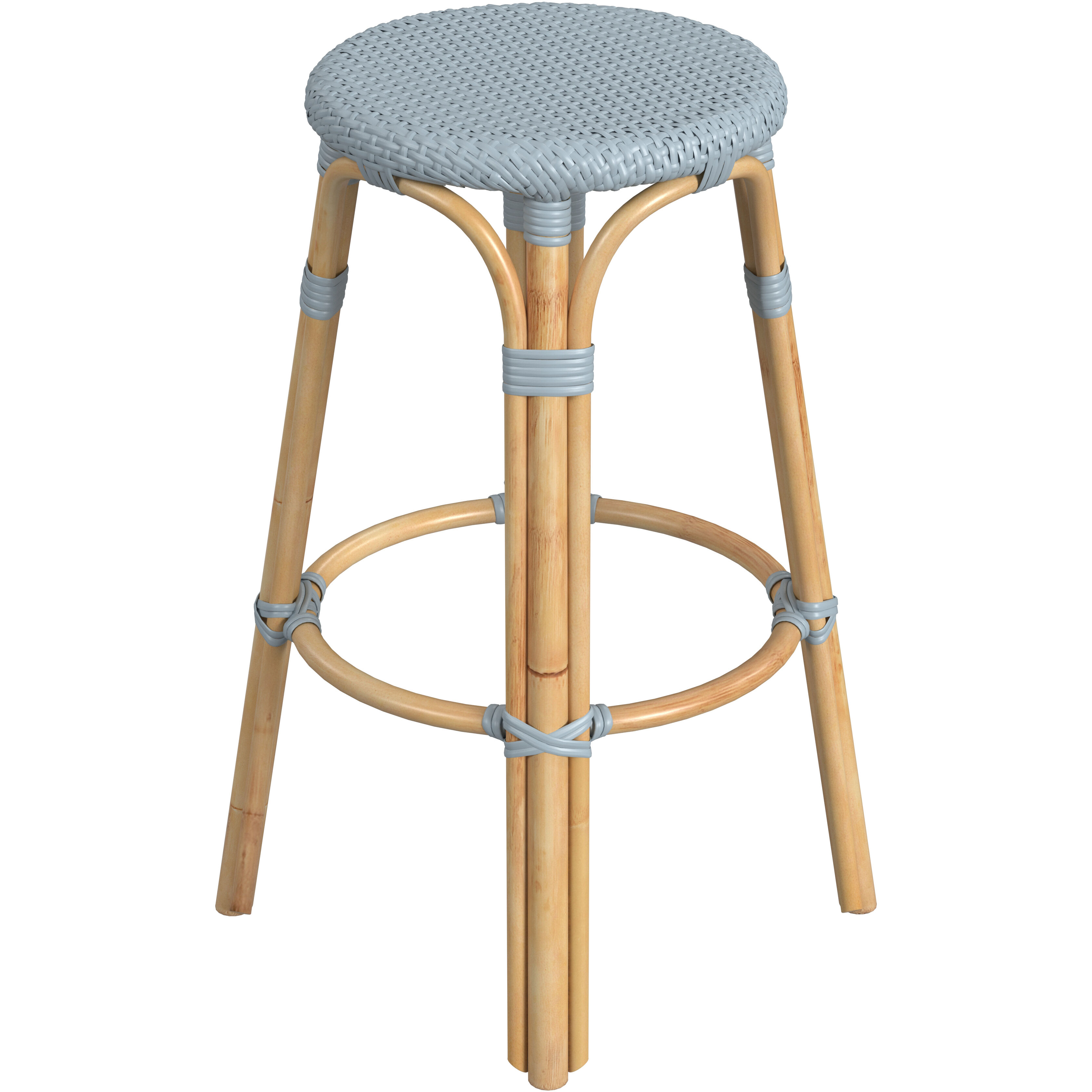 Tobias Round Rattan 30" Bar Stool in Baby Blue