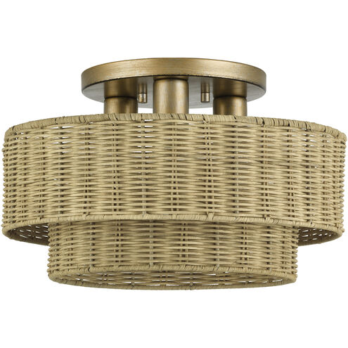 Weavington 3 Light 15 inch Antique Gold Leaf Semi Flush Mount Ceiling Light, Large