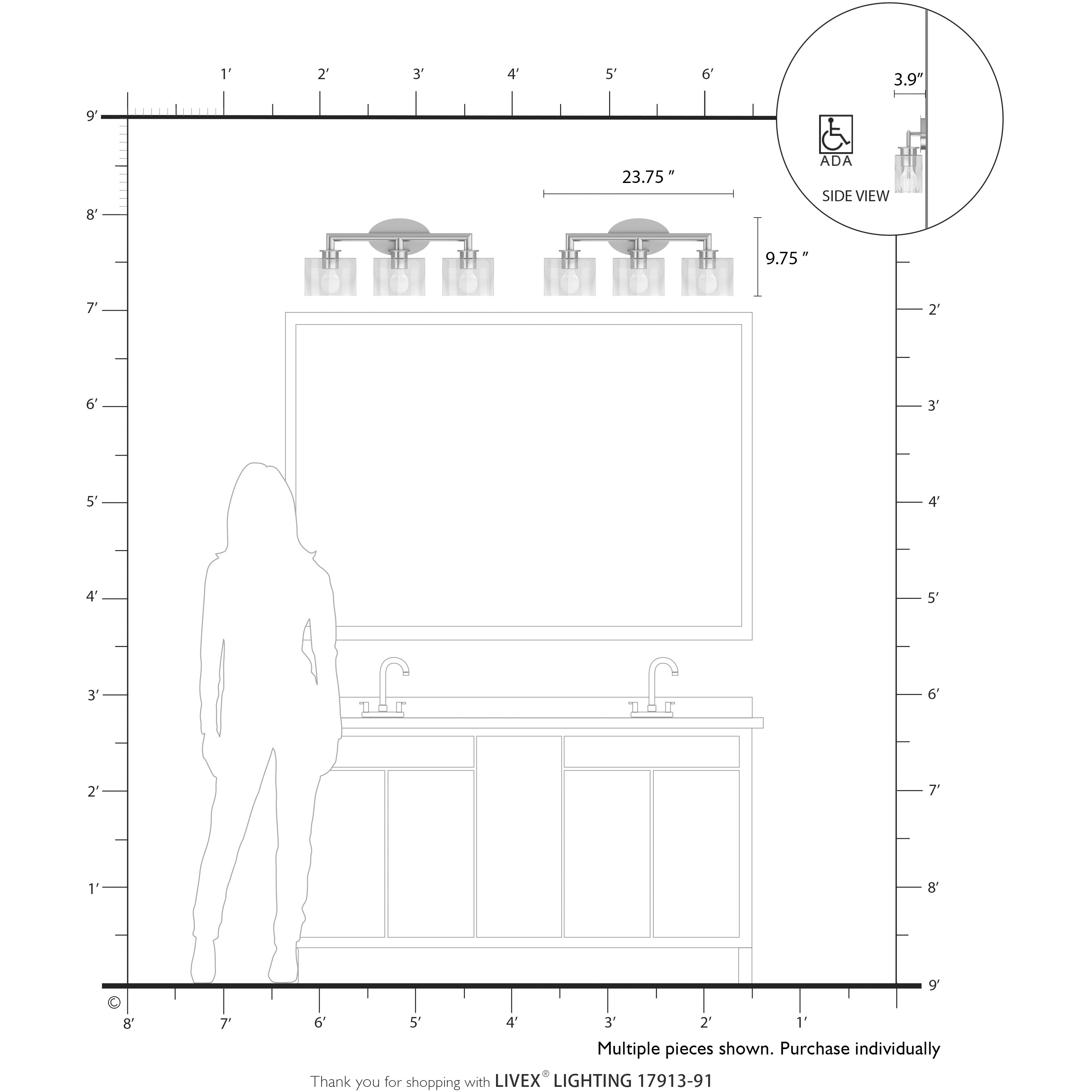 Bernardino 3 Light 23.75 inch Brushed Nickel Vanity Wall Sconce Wall Light