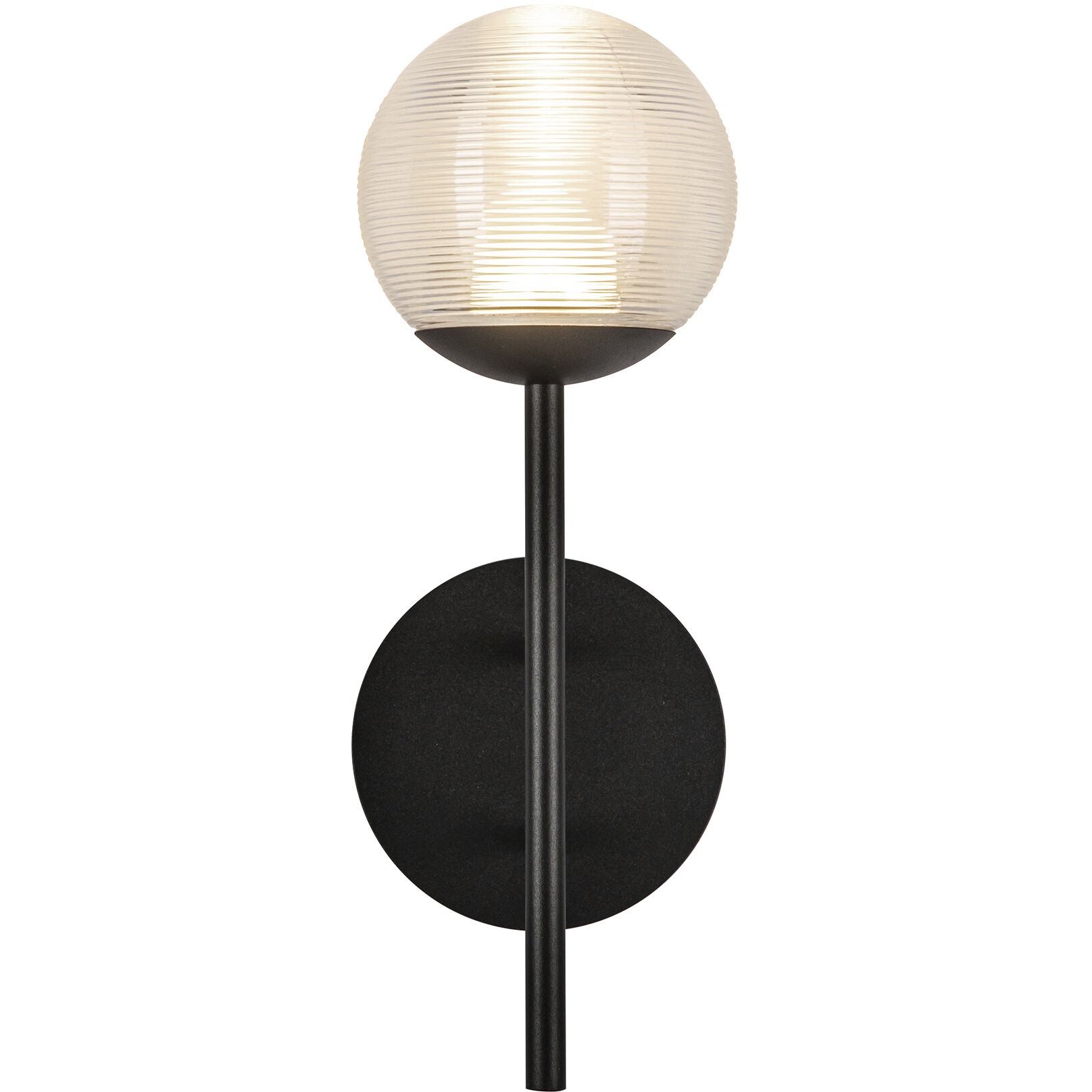 Claremont LED 13 inch Black Exterior Wall in Clear Ribbed Glass