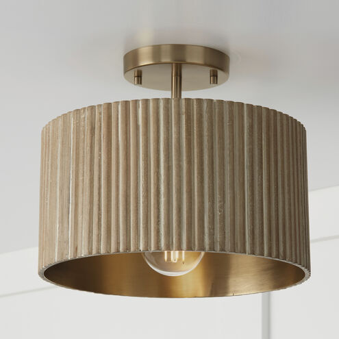 Donovan 1 Light 12.5 inch White Wash and Matte Brass Semi-Flush Ceiling Light, Convertible Dual Mount