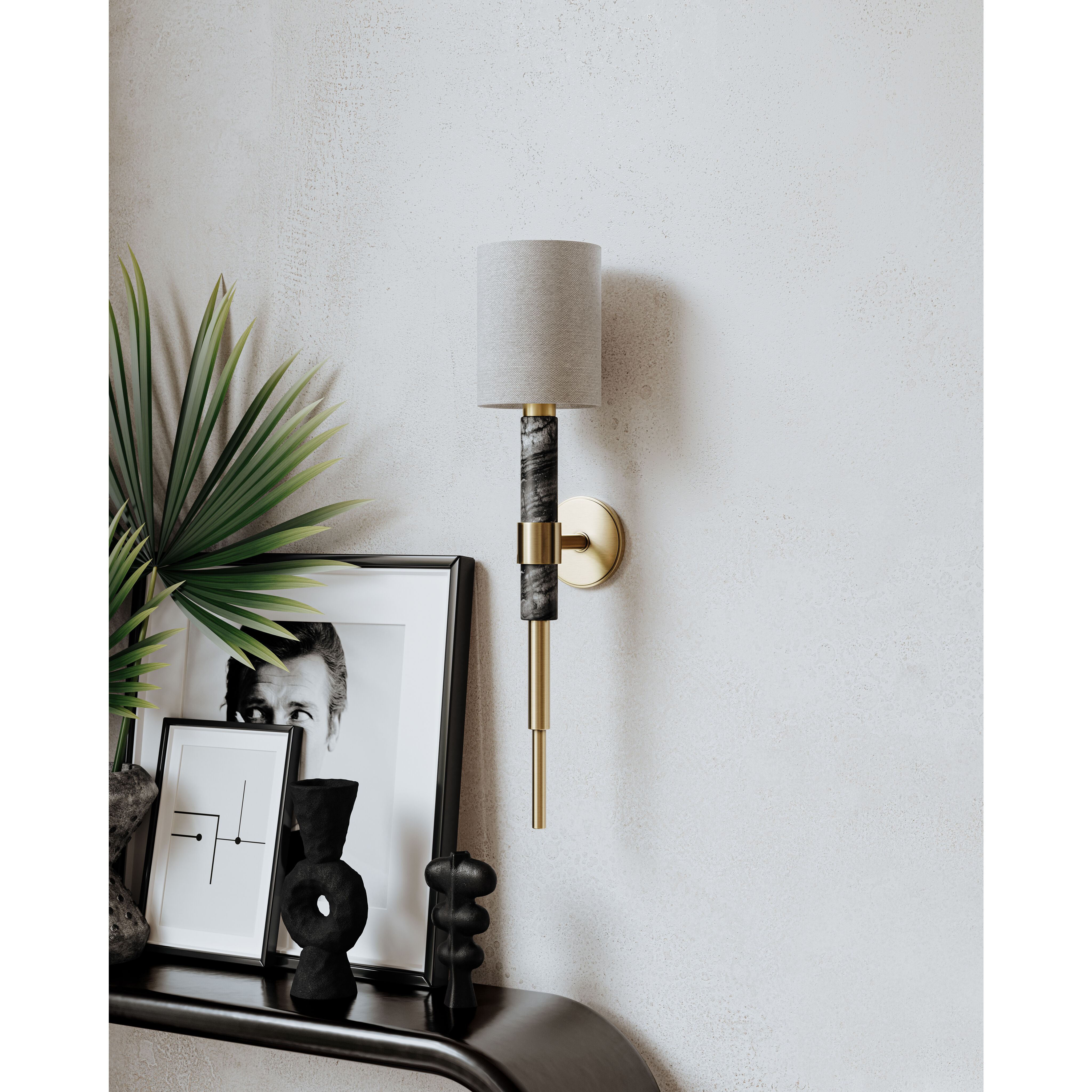 Solstice 1 Light 7 inch Vintage Brass & Black Marble Wall Sconce Wall Light