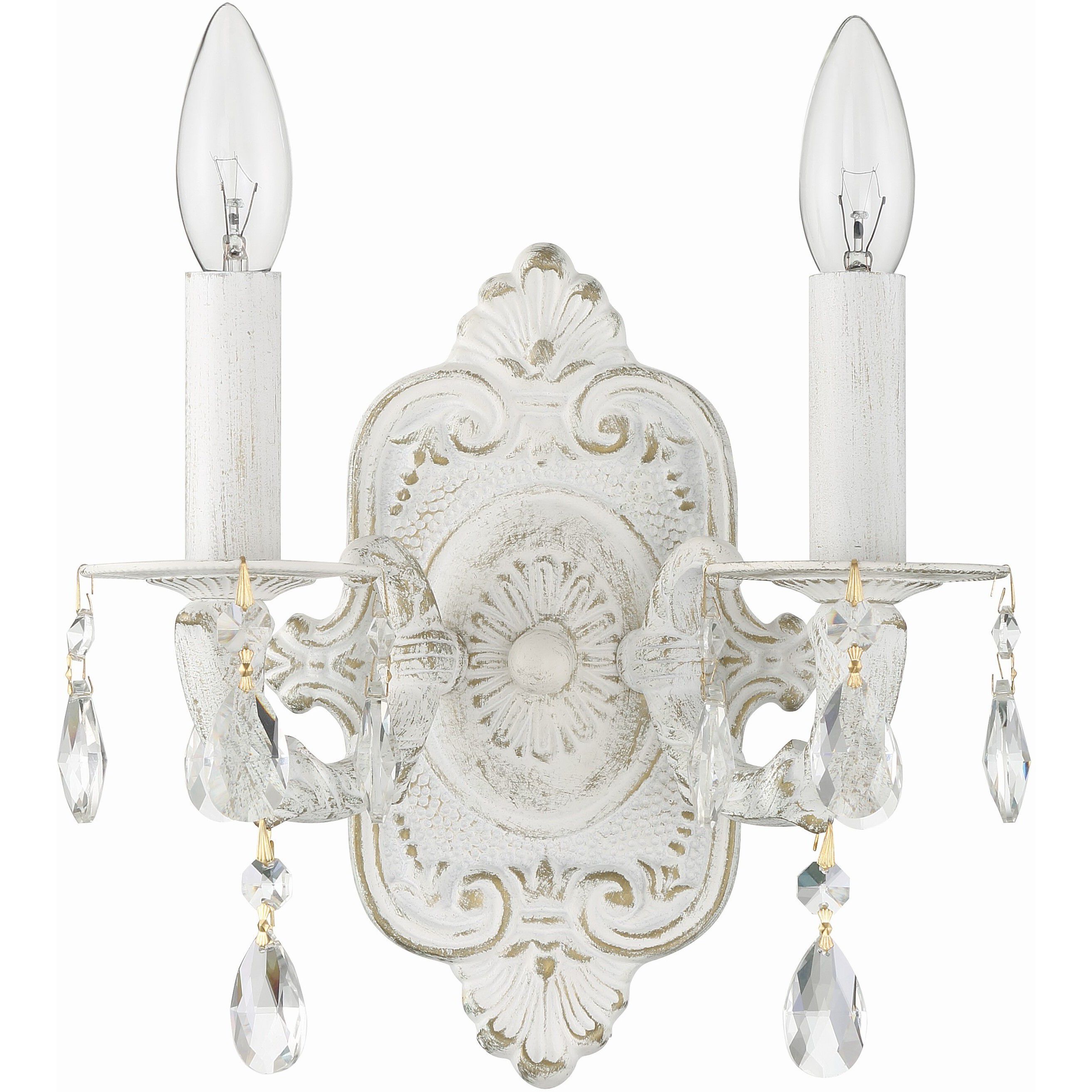 Paris Market Sconce Wall Light in Clear Hand Cut, Antique White