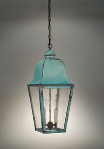 Imperial 2 Light 10 inch Antique Copper Hanging Lantern Ceiling Light in Seedy Marine Glass