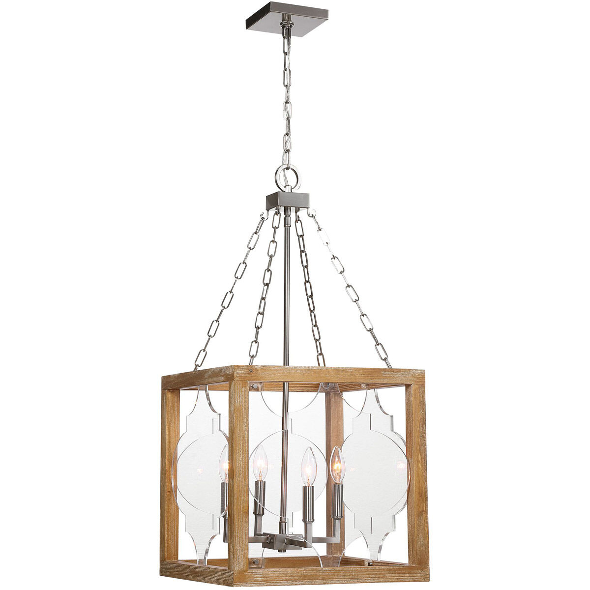 Perspex 4 Light 16 inch Brushed Nickel Lantern Pendant Ceiling Light
