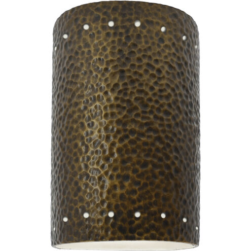 Ambiance Cylinder LED 9.5 inch Hammered Polished Brass Outdoor Wall Sconce, Small