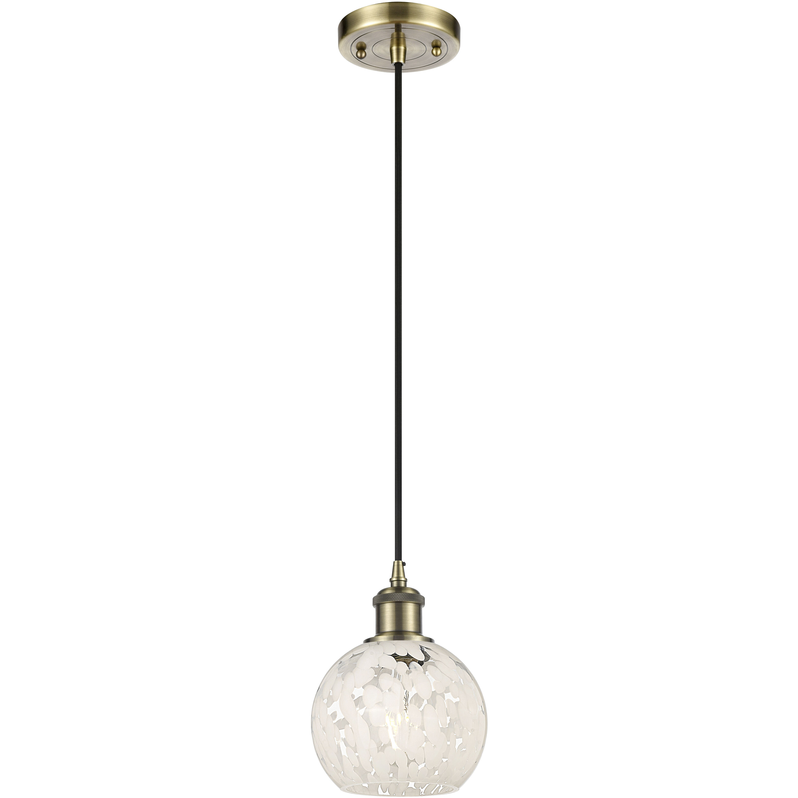 Ballston White Mouchette 1 Light 6 inch Antique Brass Cord Hung Mini Pendant Ceiling Light